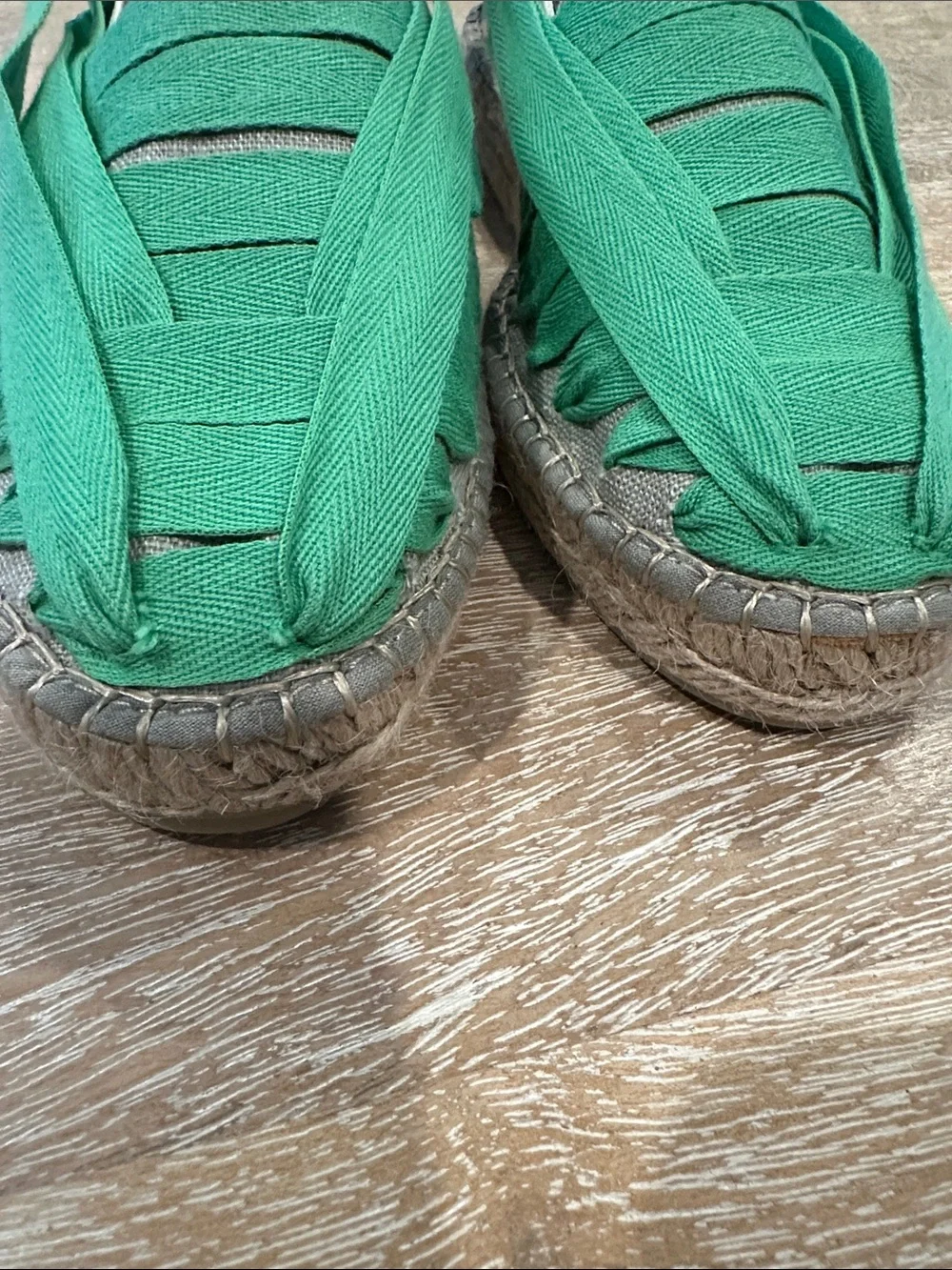 NAGUISA SOC Espadrille Flats Green Fabric Lace Up Sandal Shoes Women Size 39/8.5